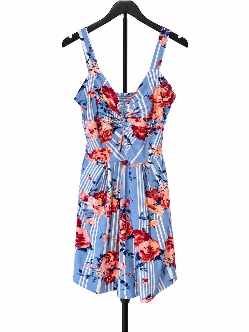 Dek Heart Blue White Floral Striped Twist Front Sundress Size L